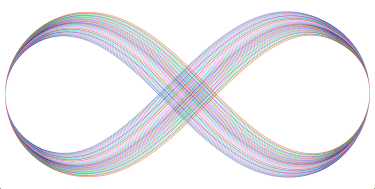 The infinity symbol  made up of multicolor lines that spread out in the middle and narrow together on the sides